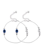 VOJ Set Of 2 Silver Plated Evil Eye Beads Anklet | Grocsy
