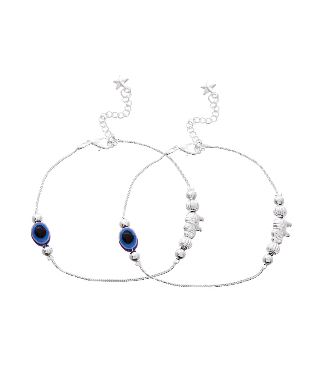 VOJ Set Of 2 Silver Plated Evil Eye Beads Anklet | Grocsy