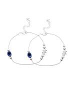 VOJ Set Of 2 Silver Plated Evil Eye Beads Anklet | Grocsy