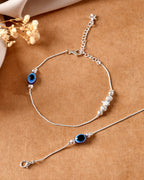 VOJ Set Of 2 Silver Plated Evil Eye Beads Anklet | Grocsy