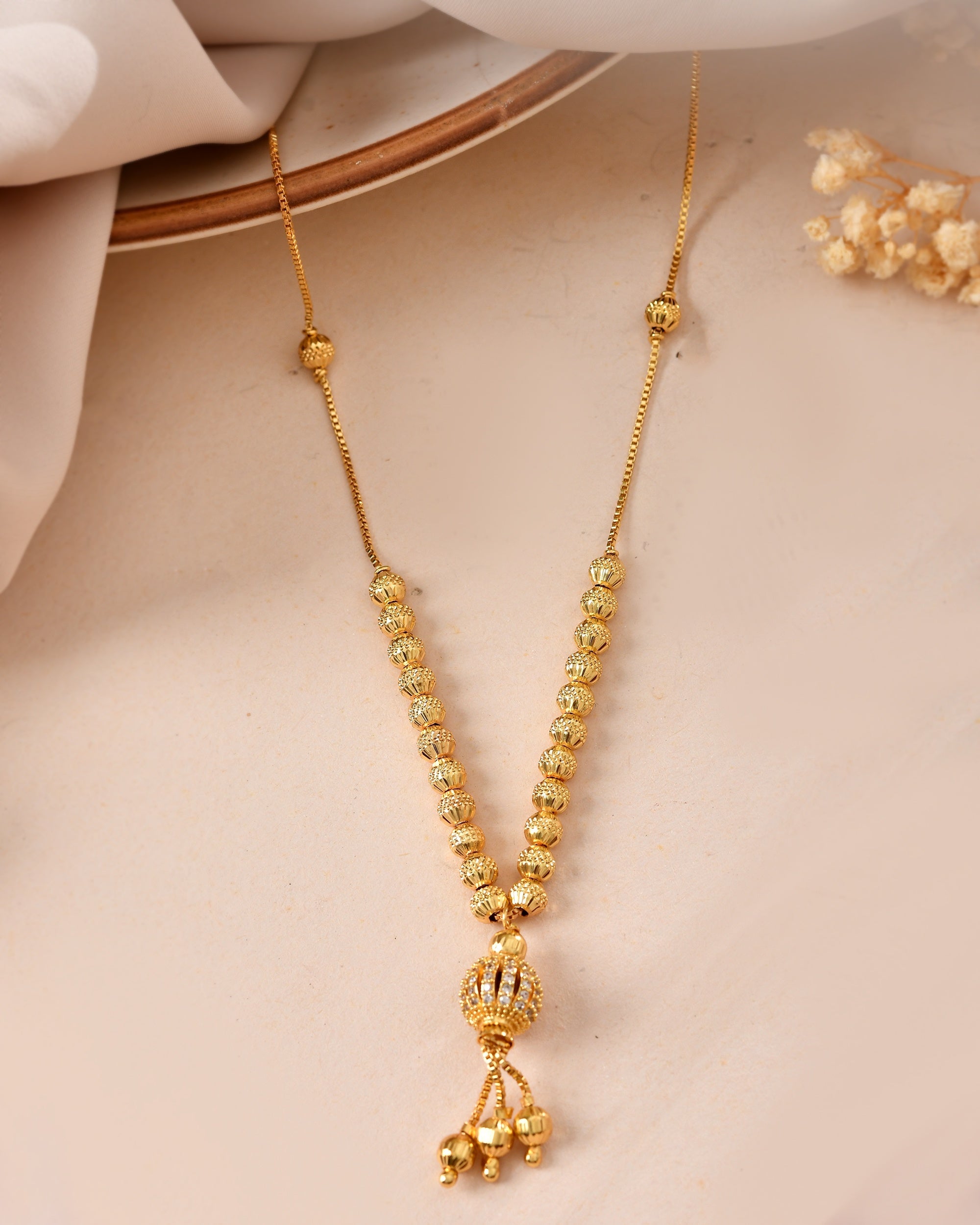 VOJ Gold Plated Stone Studded Circular Shaped Chain For Women | Grocsy