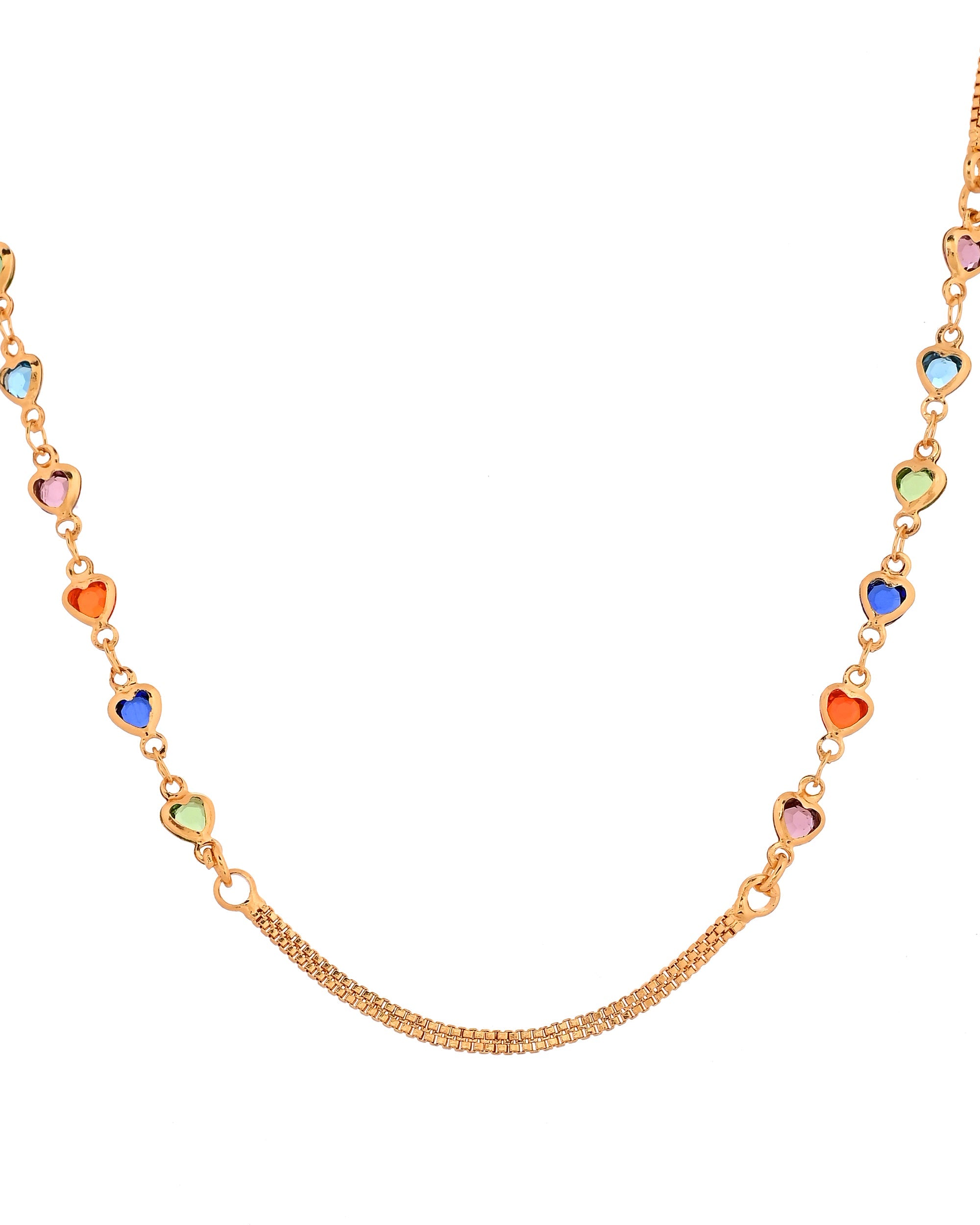 VOJ Gold Plated Multi Color Heart Chain For Women | Grocsy