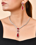 VOJ Silver-Plated Ad & Ruby Red Cubic Zirconia Studded Jewellery Set | Grocsy