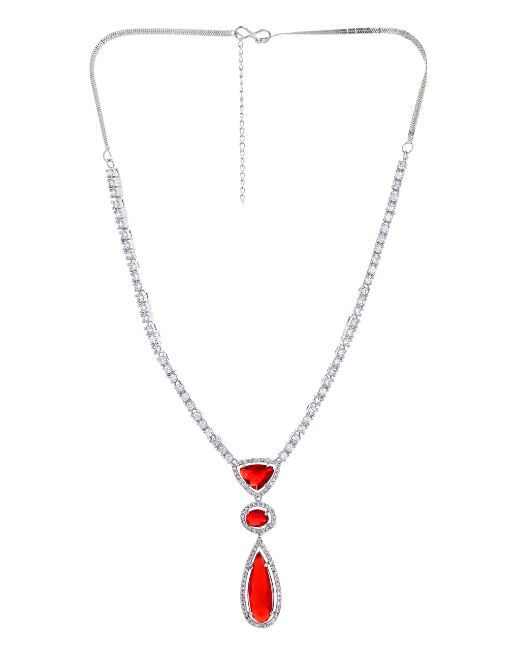 VOJ Silver-Plated Ad & Ruby Red Cubic Zirconia Studded Jewellery Set | Grocsy