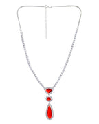 VOJ Silver-Plated Ad & Ruby Red Cubic Zirconia Studded Jewellery Set | Grocsy