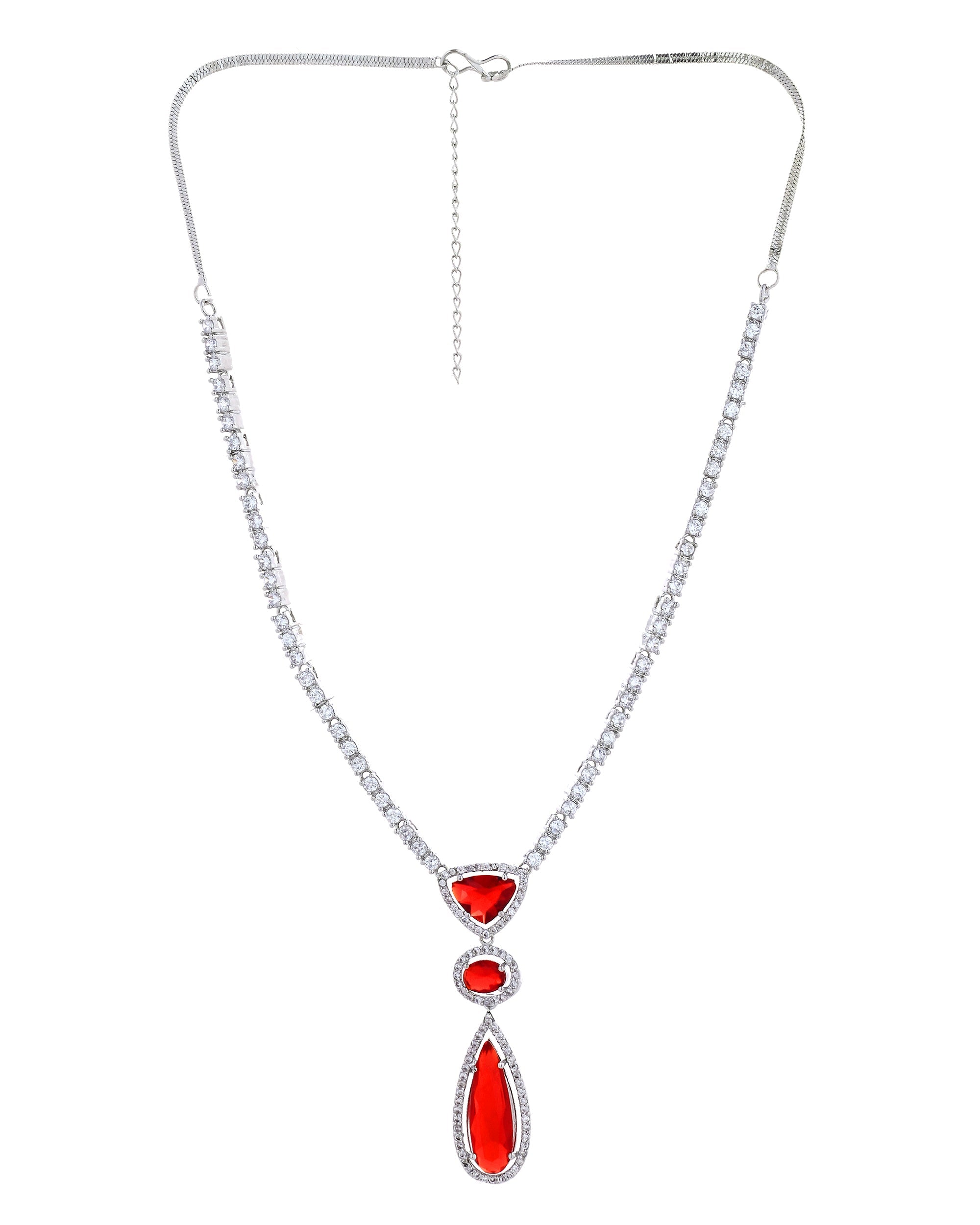 VOJ Silver-Plated Ad & Ruby Red Cubic Zirconia Studded Jewellery Set | Grocsy