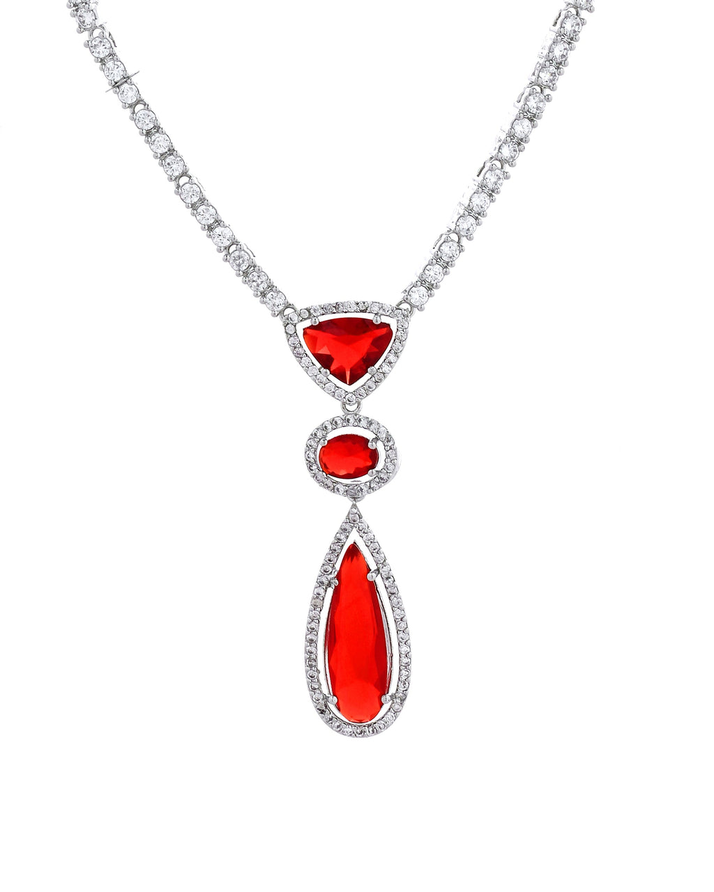 VOJ Silver-Plated Ad & Ruby Red Cubic Zirconia Studded Jewellery Set | Grocsy