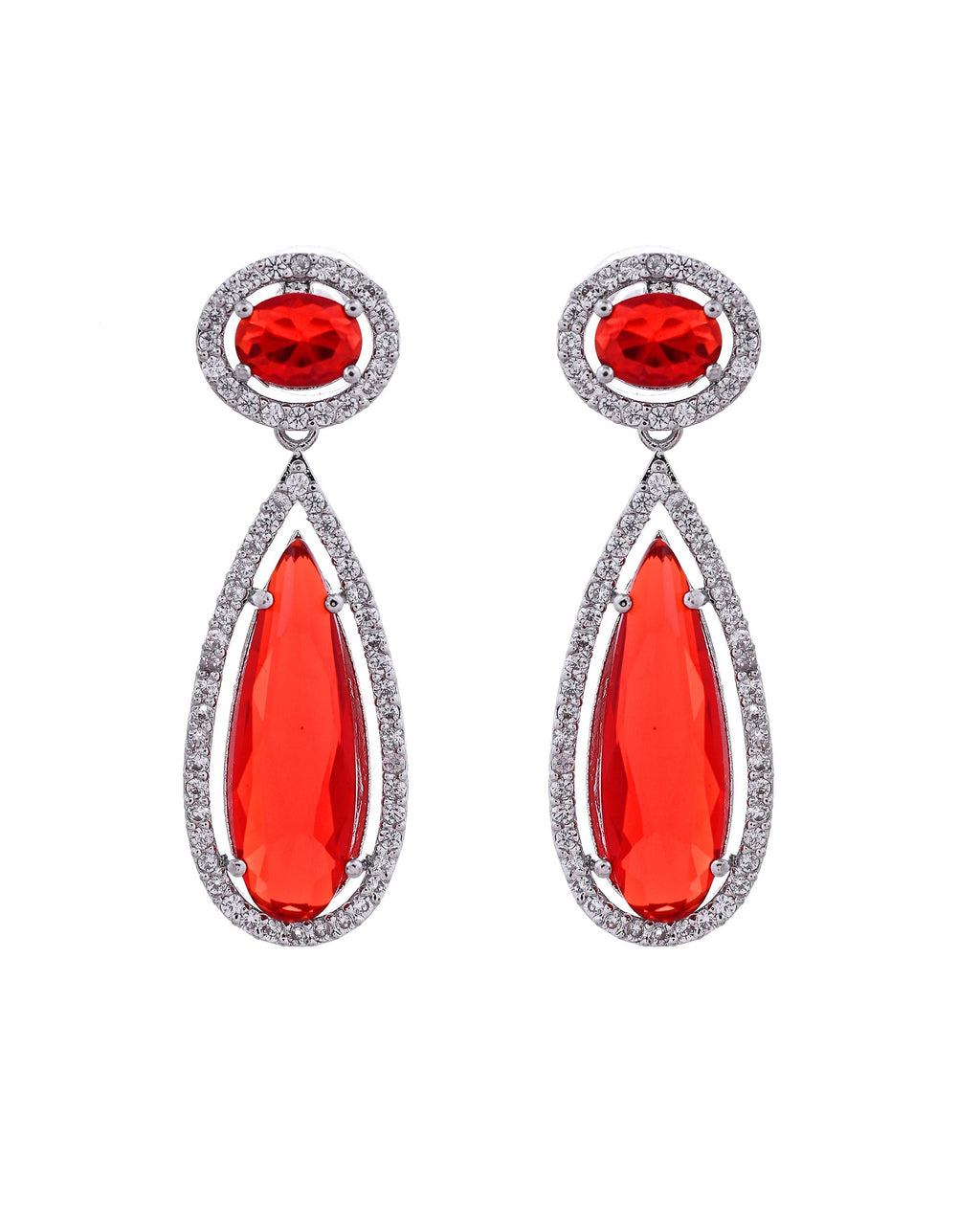 VOJ Silver-Plated Ad & Ruby Red Cubic Zirconia Studded Jewellery Set | Grocsy