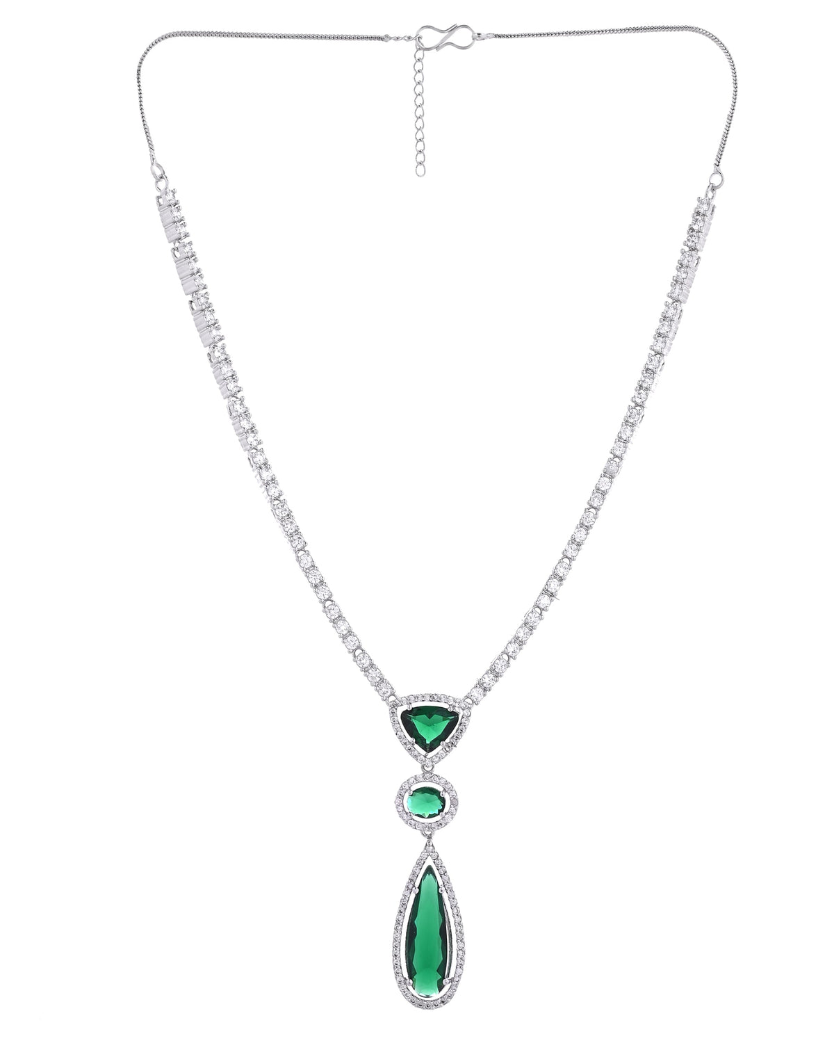 VOJ Silver-Plated Ad & Green Cubic Zirconia Studded Jewellery Set | Grocsy