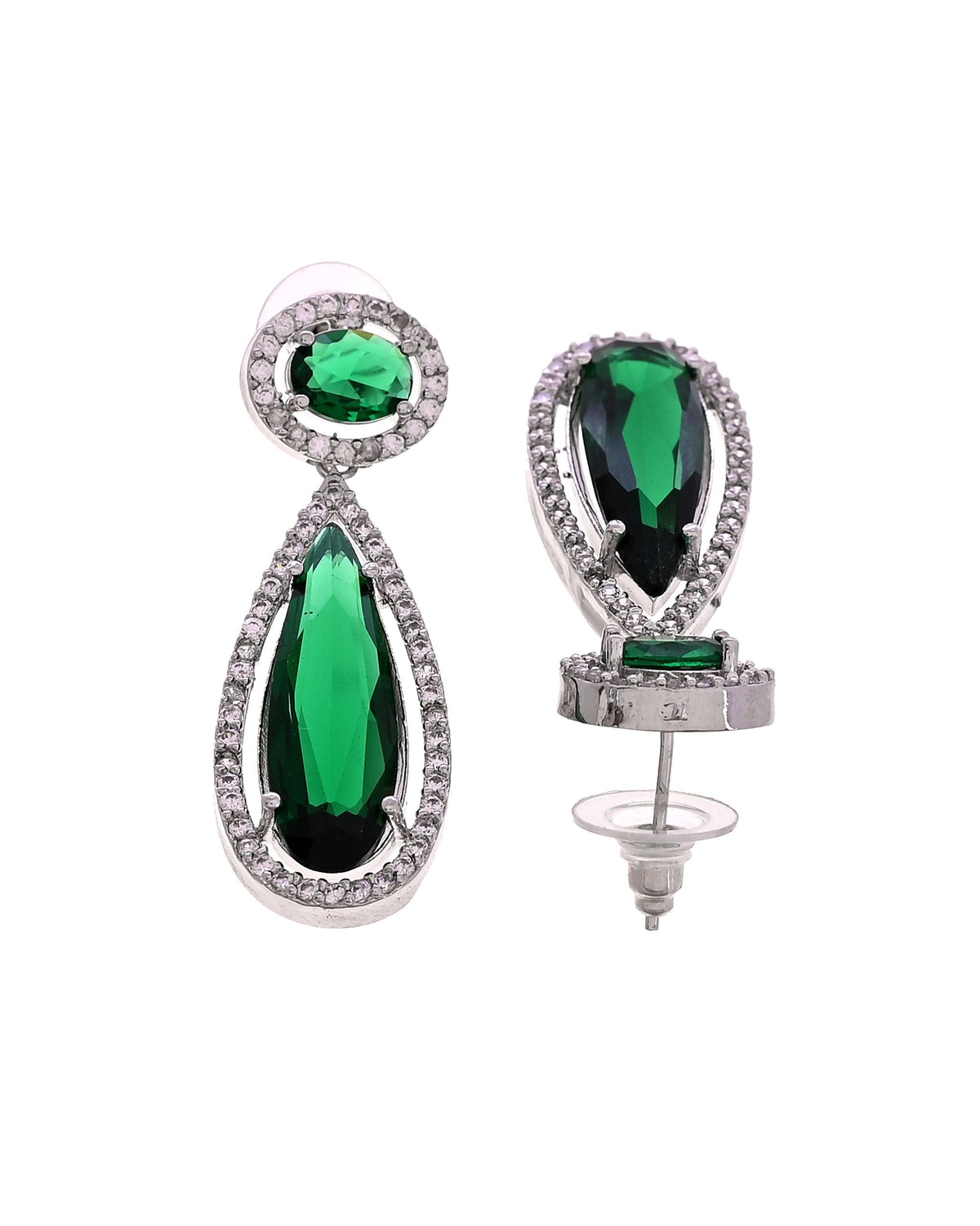 VOJ Silver-Plated Ad & Green Cubic Zirconia Studded Jewellery Set | Grocsy