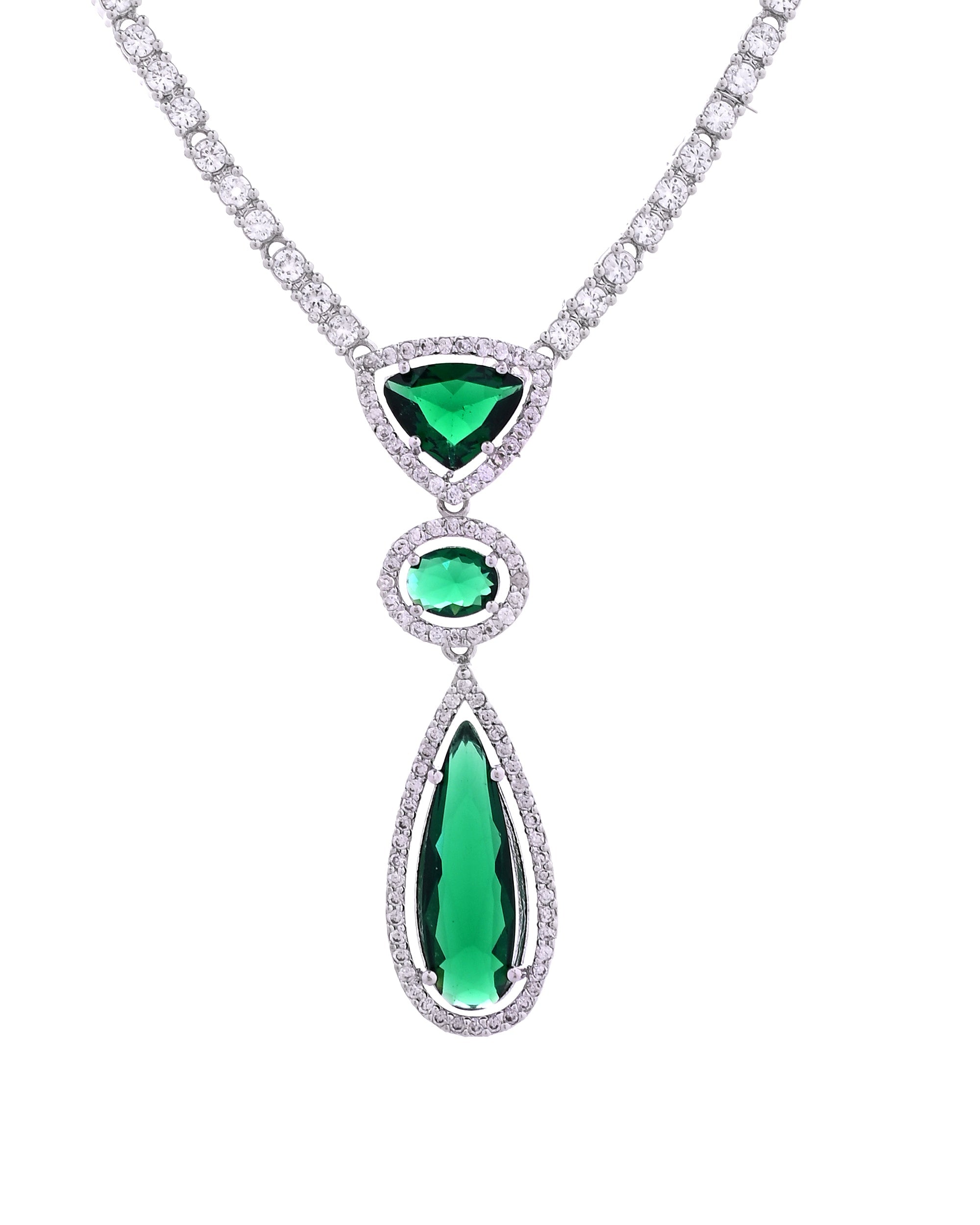 VOJ Silver-Plated Ad & Green Cubic Zirconia Studded Jewellery Set | Grocsy