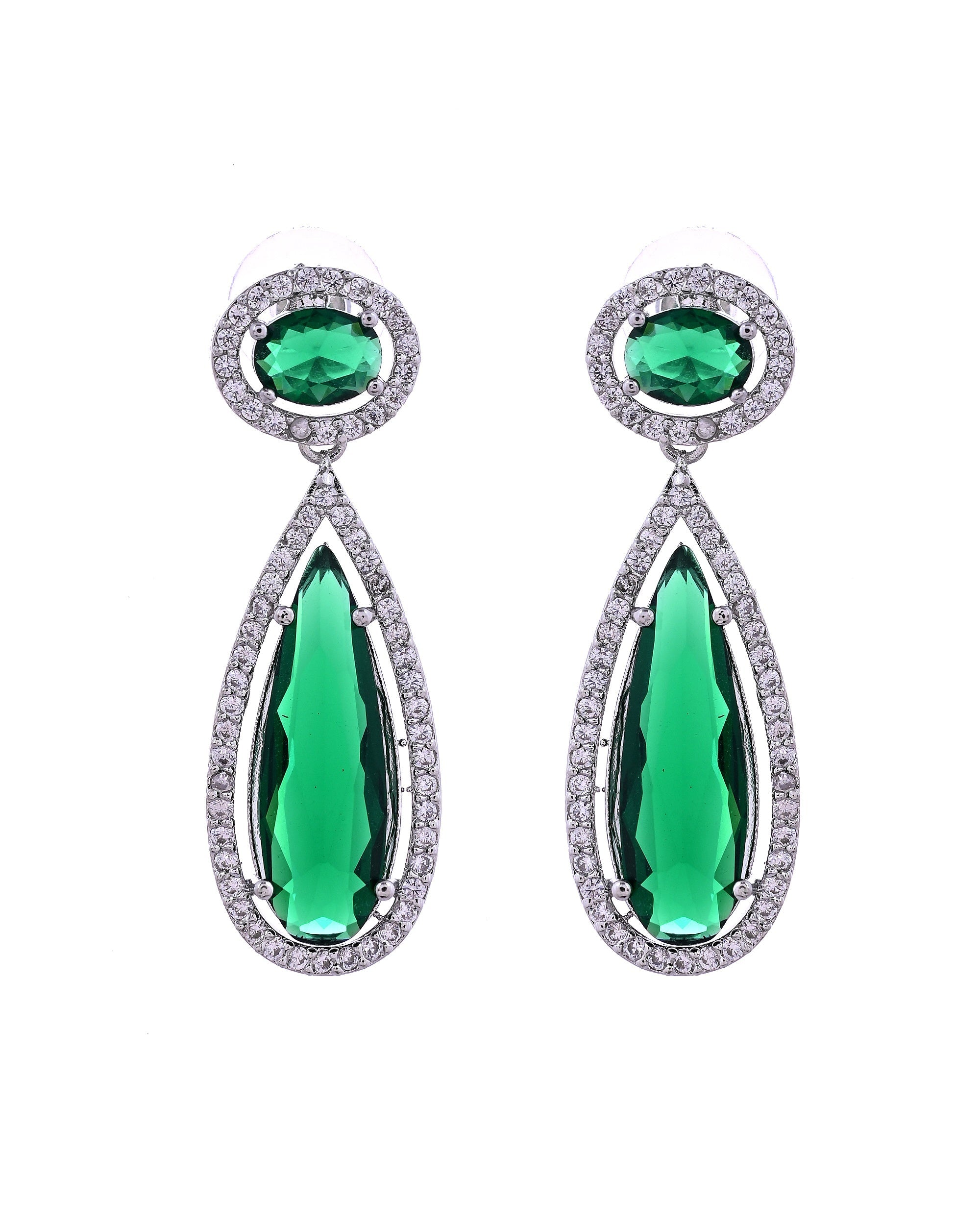 VOJ Silver-Plated Ad & Green Cubic Zirconia Studded Jewellery Set | Grocsy