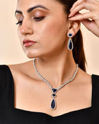VOJ Silver-Plated Ad & Blue Cubic Zirconia Studded Jewellery Set | Grocsy