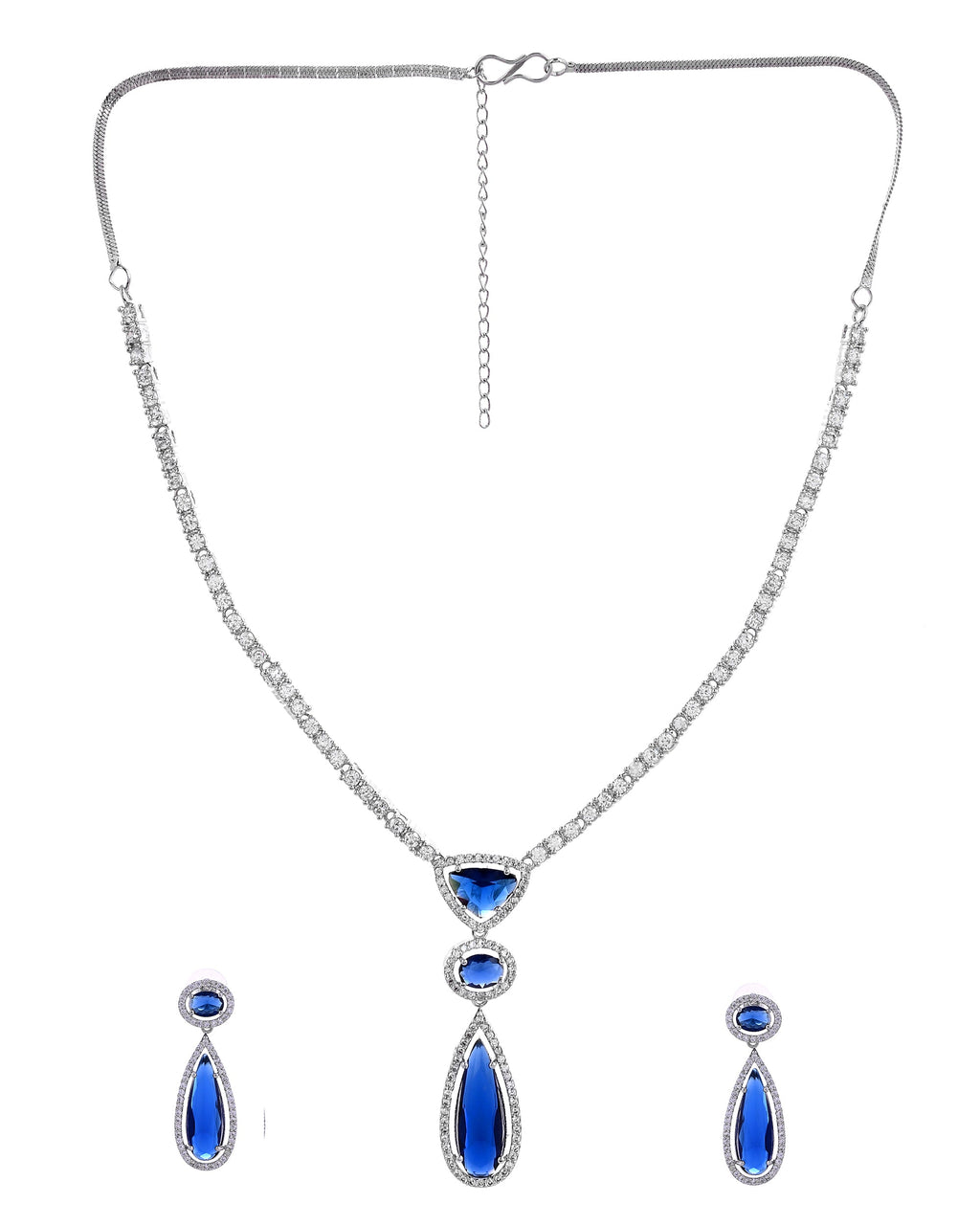 VOJ Silver-Plated Ad & Blue Cubic Zirconia Studded Jewellery Set | Grocsy