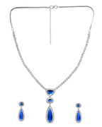 VOJ Silver-Plated Ad & Blue Cubic Zirconia Studded Jewellery Set | Grocsy