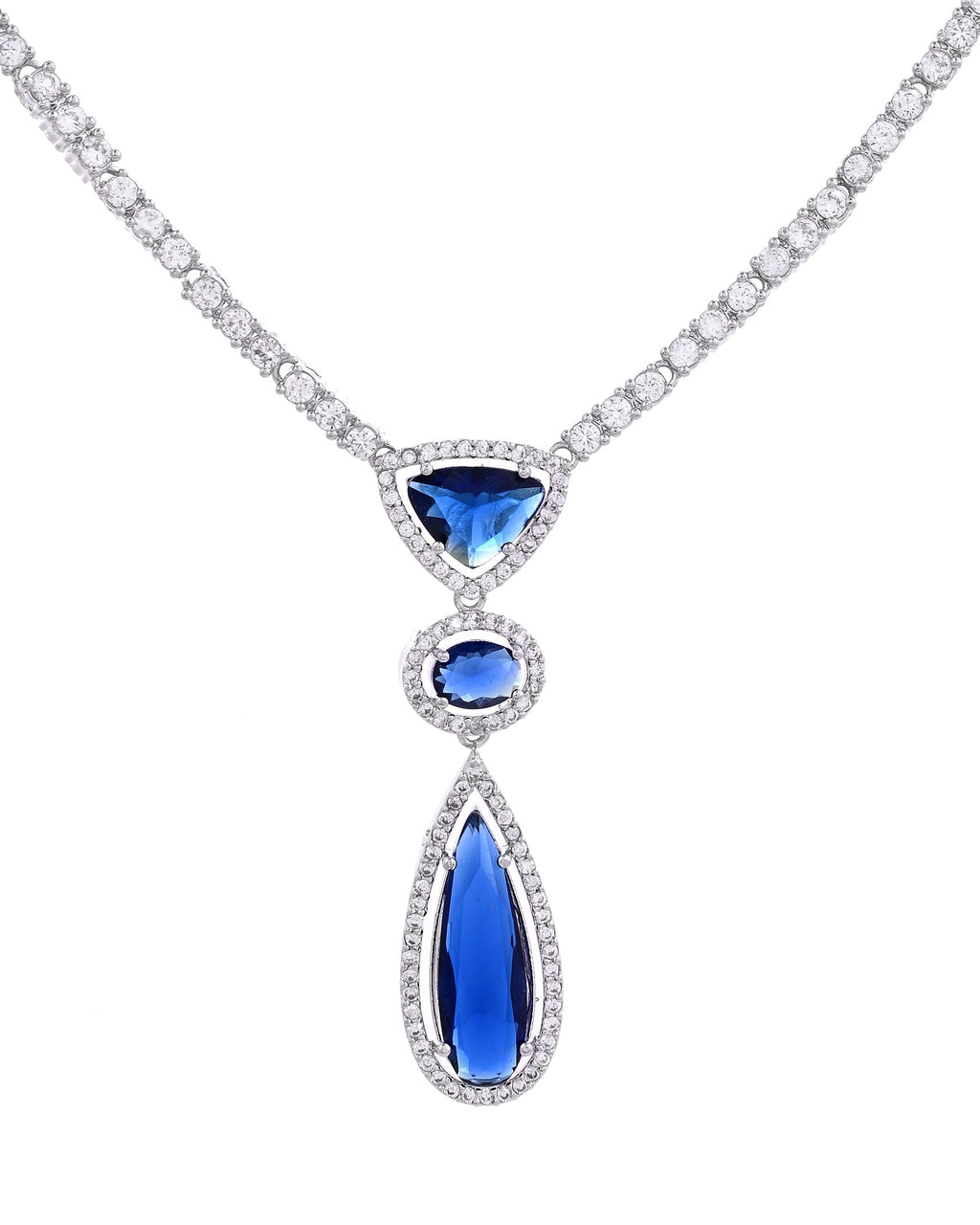 VOJ Silver-Plated Ad & Blue Cubic Zirconia Studded Jewellery Set | Grocsy
