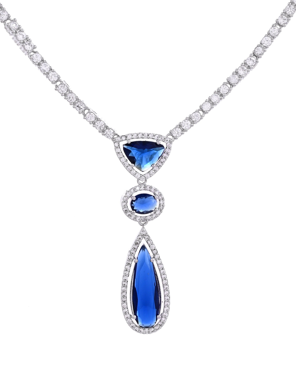 VOJ Silver-Plated Ad & Blue Cubic Zirconia Studded Jewellery Set | Grocsy