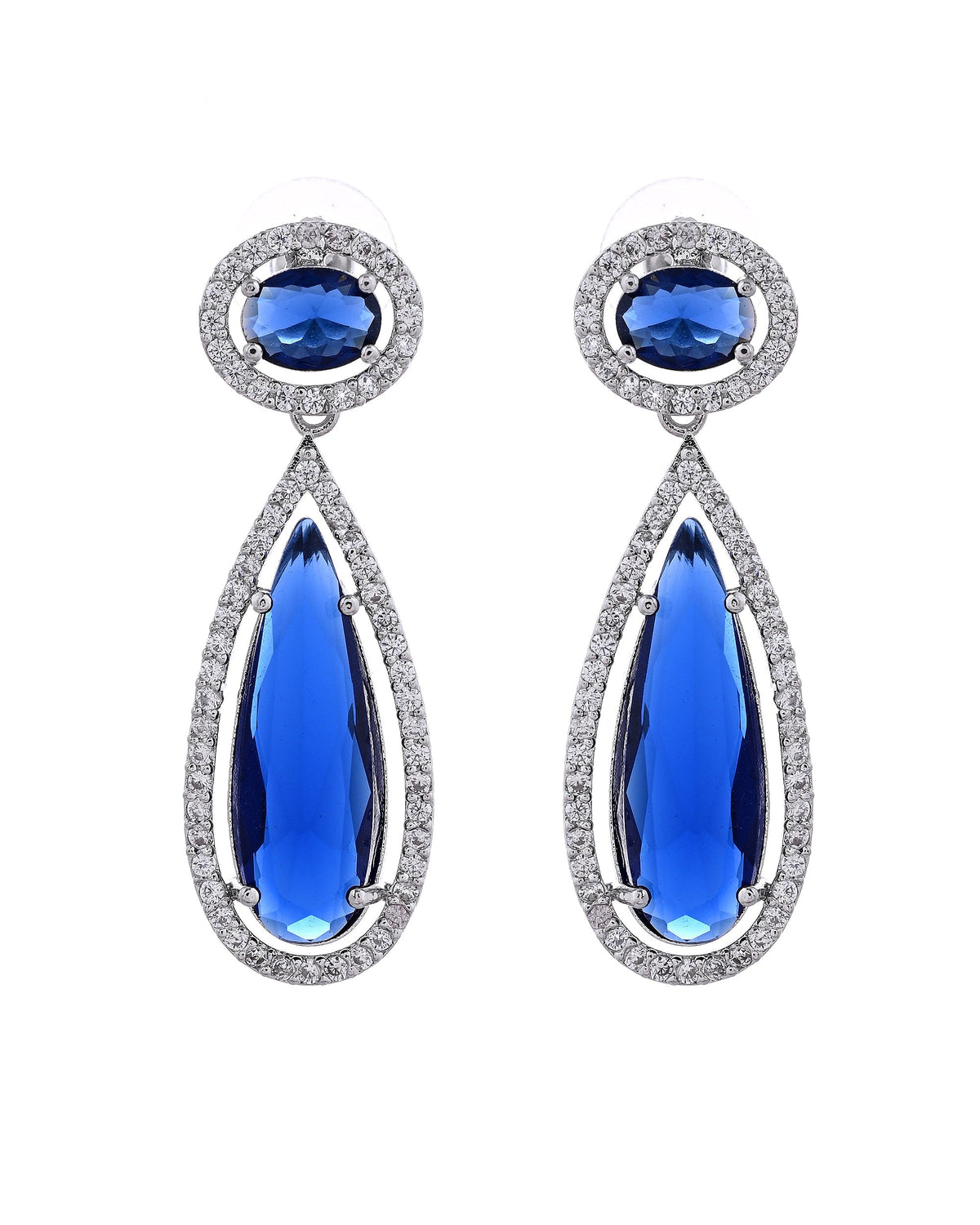 VOJ Silver-Plated Ad & Blue Cubic Zirconia Studded Jewellery Set | Grocsy
