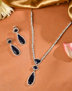 VOJ Silver-Plated Ad & Blue Cubic Zirconia Studded Jewellery Set | Grocsy