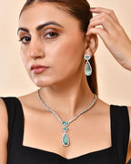 VOJ Silver-Plated Ad & Teal Green Cubic Zirconia Studded Jewellery Set | Grocsy