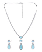 VOJ Silver-Plated Ad & Teal Green Cubic Zirconia Studded Jewellery Set | Grocsy