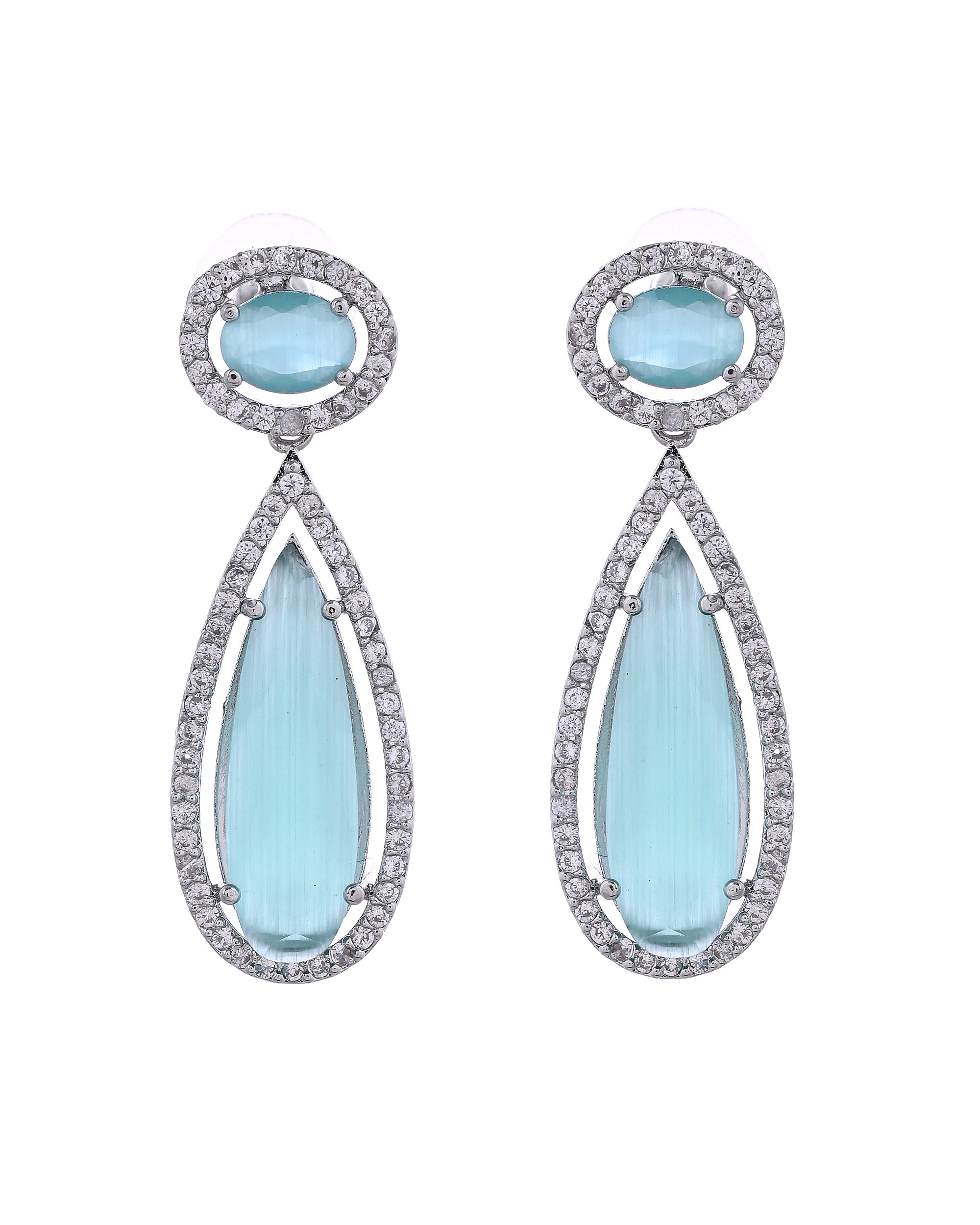 VOJ Silver-Plated Ad & Teal Green Cubic Zirconia Studded Jewellery Set | Grocsy