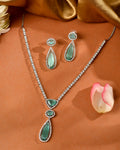 VOJ Silver-Plated Ad & Teal Green Cubic Zirconia Studded Jewellery Set | Grocsy