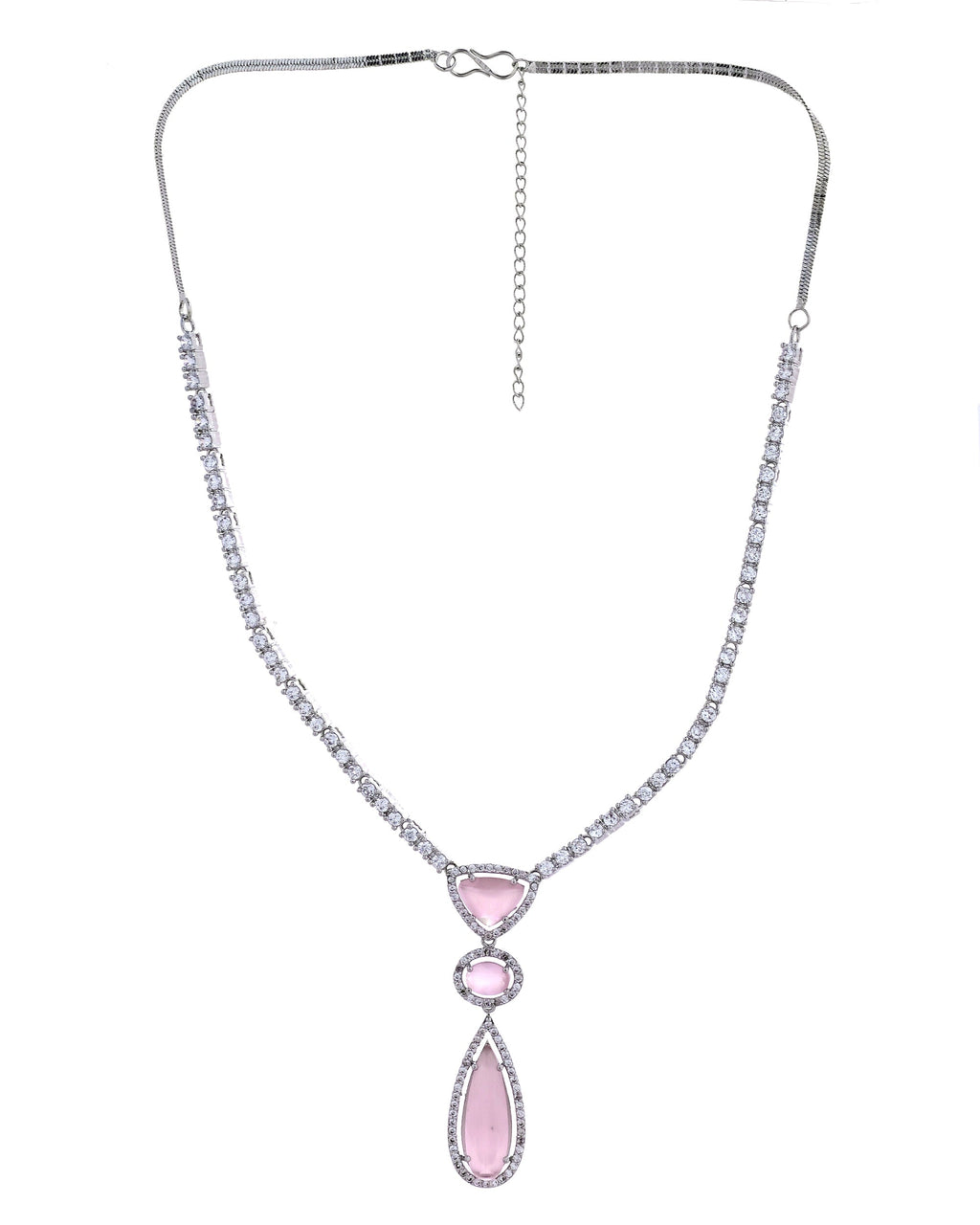 VOJ Silver-Plated Ad & Baby Pink Cubic Zirconia Studded Jewellery Set | Grocsy