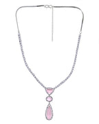 VOJ Silver-Plated Ad & Baby Pink Cubic Zirconia Studded Jewellery Set | Grocsy