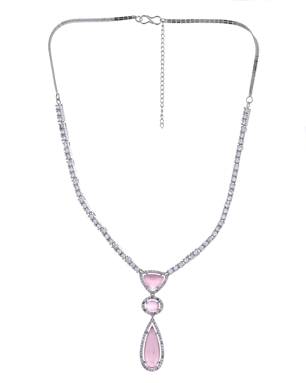 VOJ Silver-Plated Ad & Baby Pink Cubic Zirconia Studded Jewellery Set | Grocsy