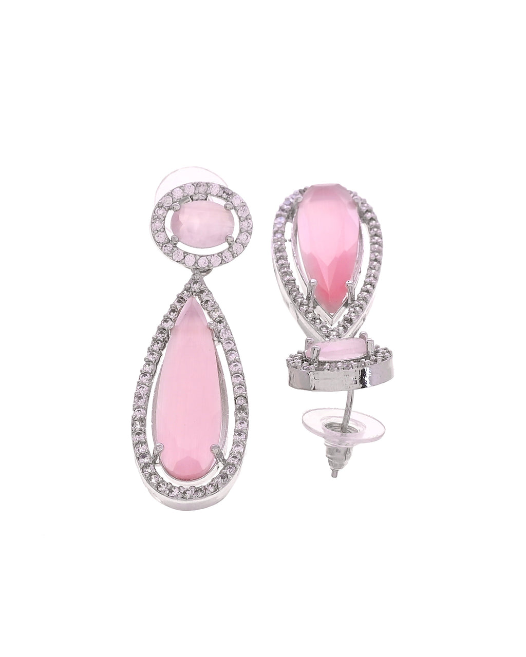 VOJ Silver-Plated Ad & Baby Pink Cubic Zirconia Studded Jewellery Set | Grocsy