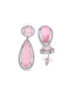 VOJ Silver-Plated Ad & Baby Pink Cubic Zirconia Studded Jewellery Set | Grocsy