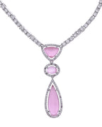 VOJ Silver-Plated Ad & Baby Pink Cubic Zirconia Studded Jewellery Set | Grocsy