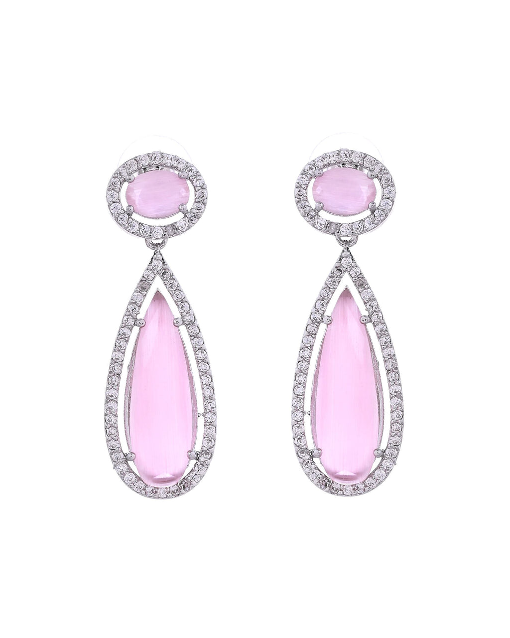 VOJ Silver-Plated Ad & Baby Pink Cubic Zirconia Studded Jewellery Set | Grocsy