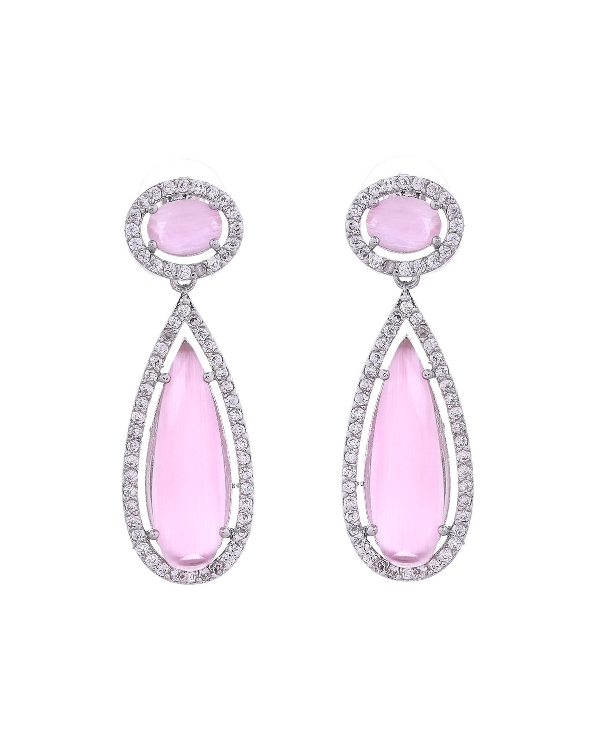 VOJ Silver-Plated Ad & Baby Pink Cubic Zirconia Studded Jewellery Set | Grocsy