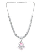 VOJ Silver Toned Cz Stone Studded Baby Pink Jewellery Set | Grocsy