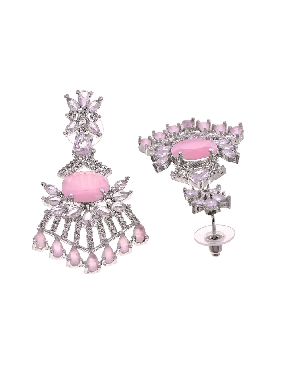 VOJ Silver Toned Cz Stone Studded Baby Pink Jewellery Set | Grocsy
