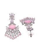 VOJ Silver Toned Cz Stone Studded Baby Pink Jewellery Set | Grocsy
