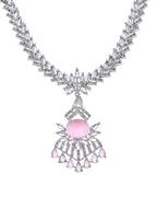 VOJ Silver Toned Cz Stone Studded Baby Pink Jewellery Set | Grocsy