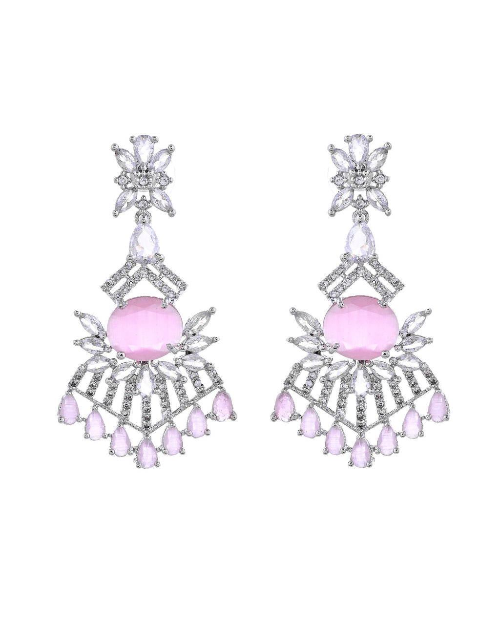 VOJ Silver Toned Cz Stone Studded Baby Pink Jewellery Set | Grocsy