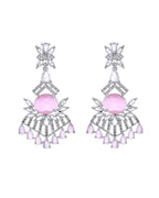 VOJ Silver Toned Cz Stone Studded Baby Pink Jewellery Set | Grocsy