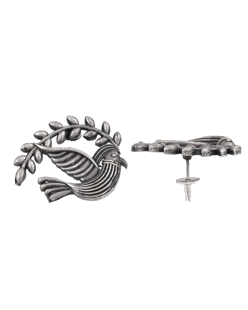 VOJ Silver Plated Bird Designed Oxidized Studs Earrings | Grocsy