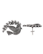 VOJ Silver Plated Bird Designed Oxidized Studs Earrings | Grocsy