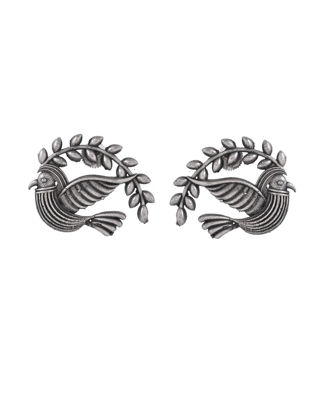VOJ Silver Plated Bird Designed Oxidized Studs Earrings | Grocsy