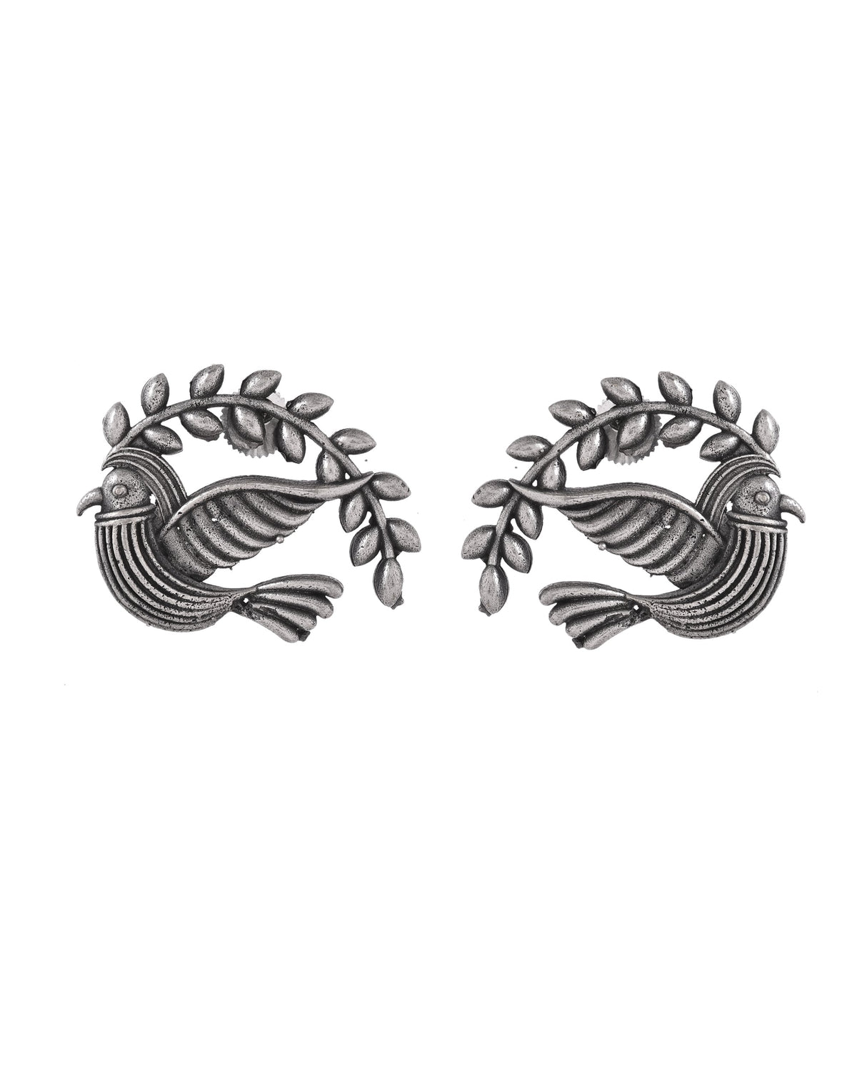 VOJ Silver Plated Bird Designed Oxidized Studs Earrings | Grocsy