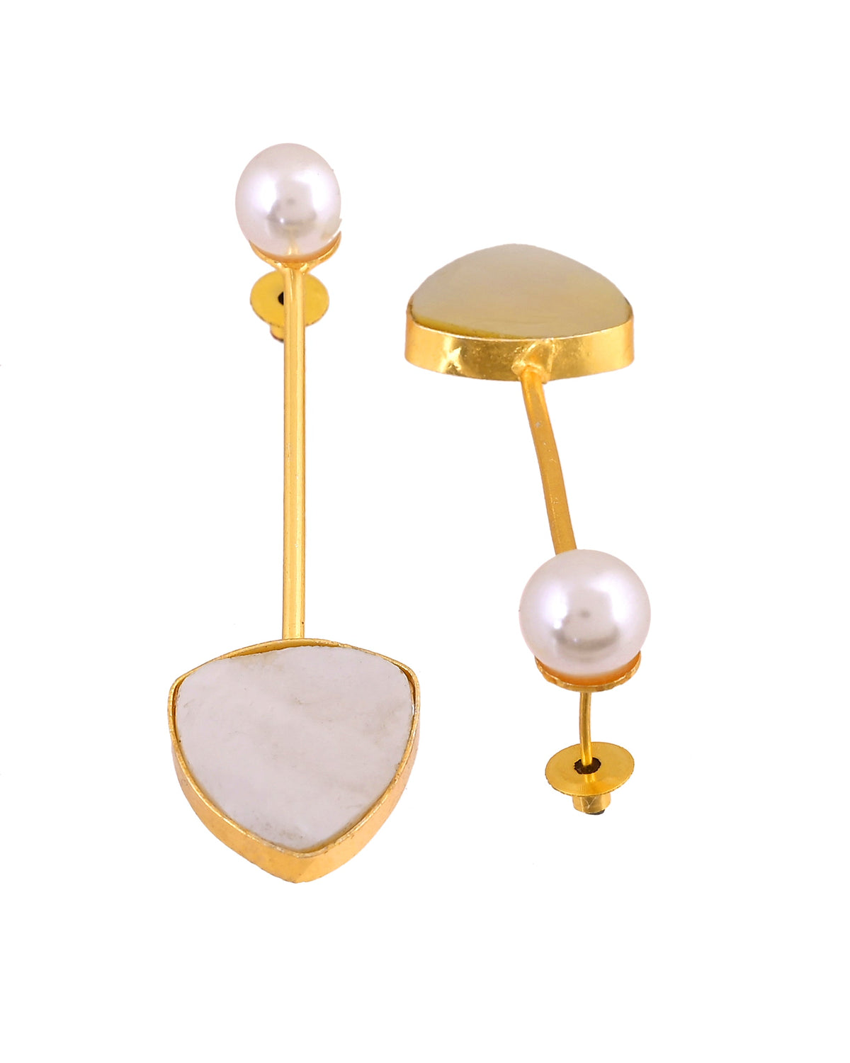 VOJ Gold Plated Stone With Pearl Long Studs Earrings | Grocsy