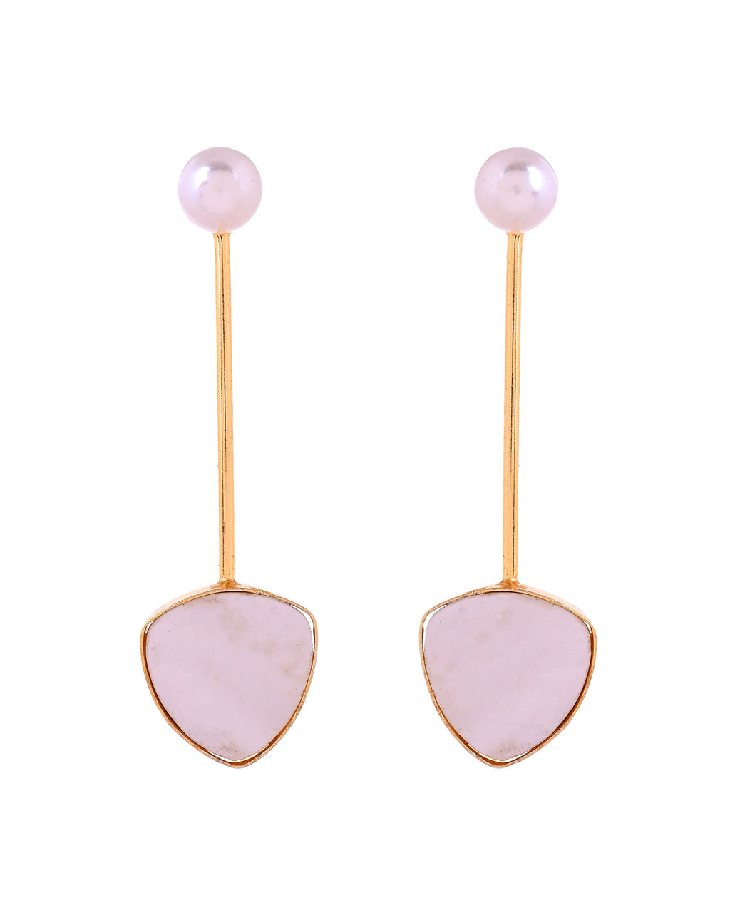 VOJ Gold Plated Stone With Pearl Long Studs Earrings | Grocsy
