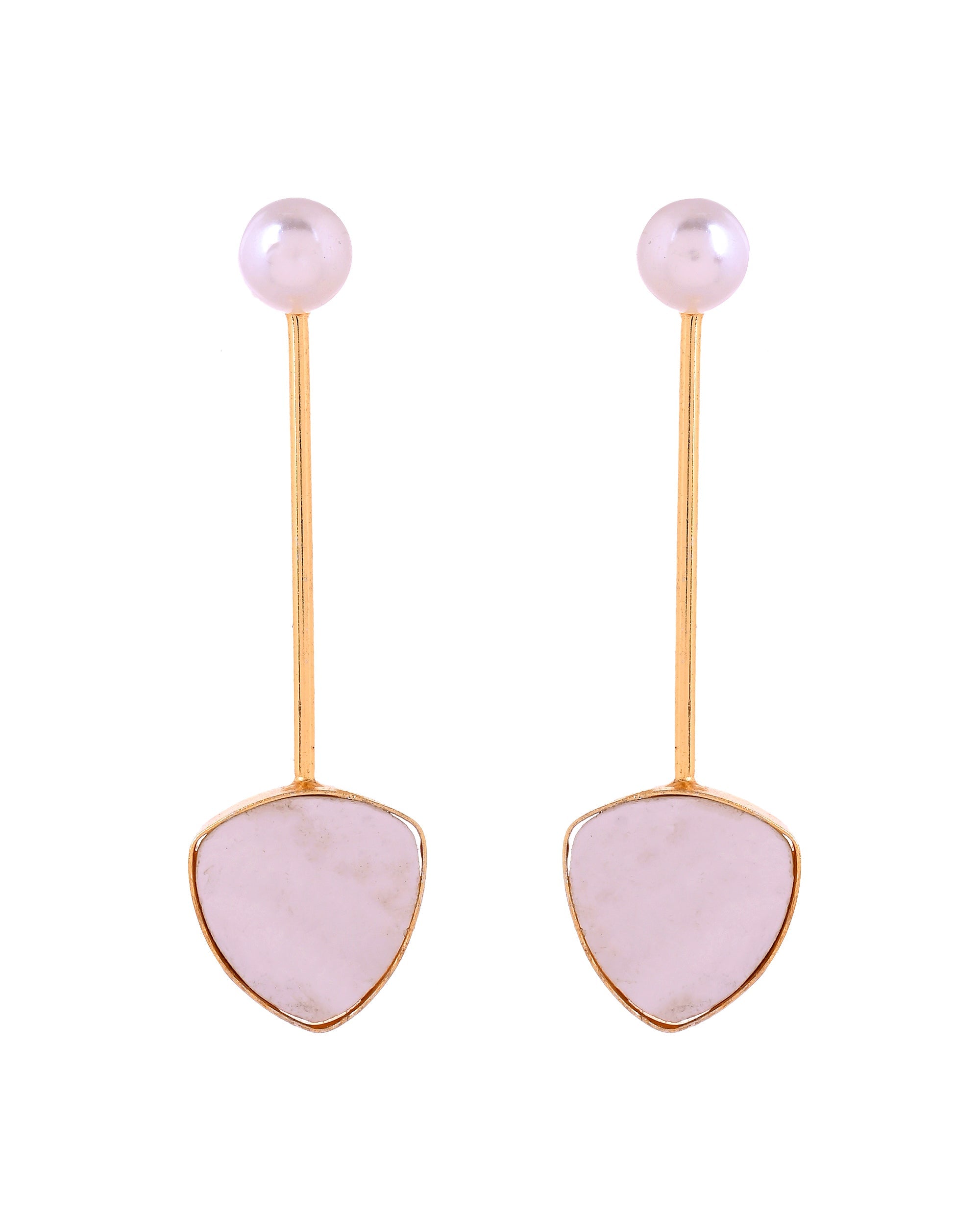 VOJ Gold Plated Stone With Pearl Long Studs Earrings | Grocsy
