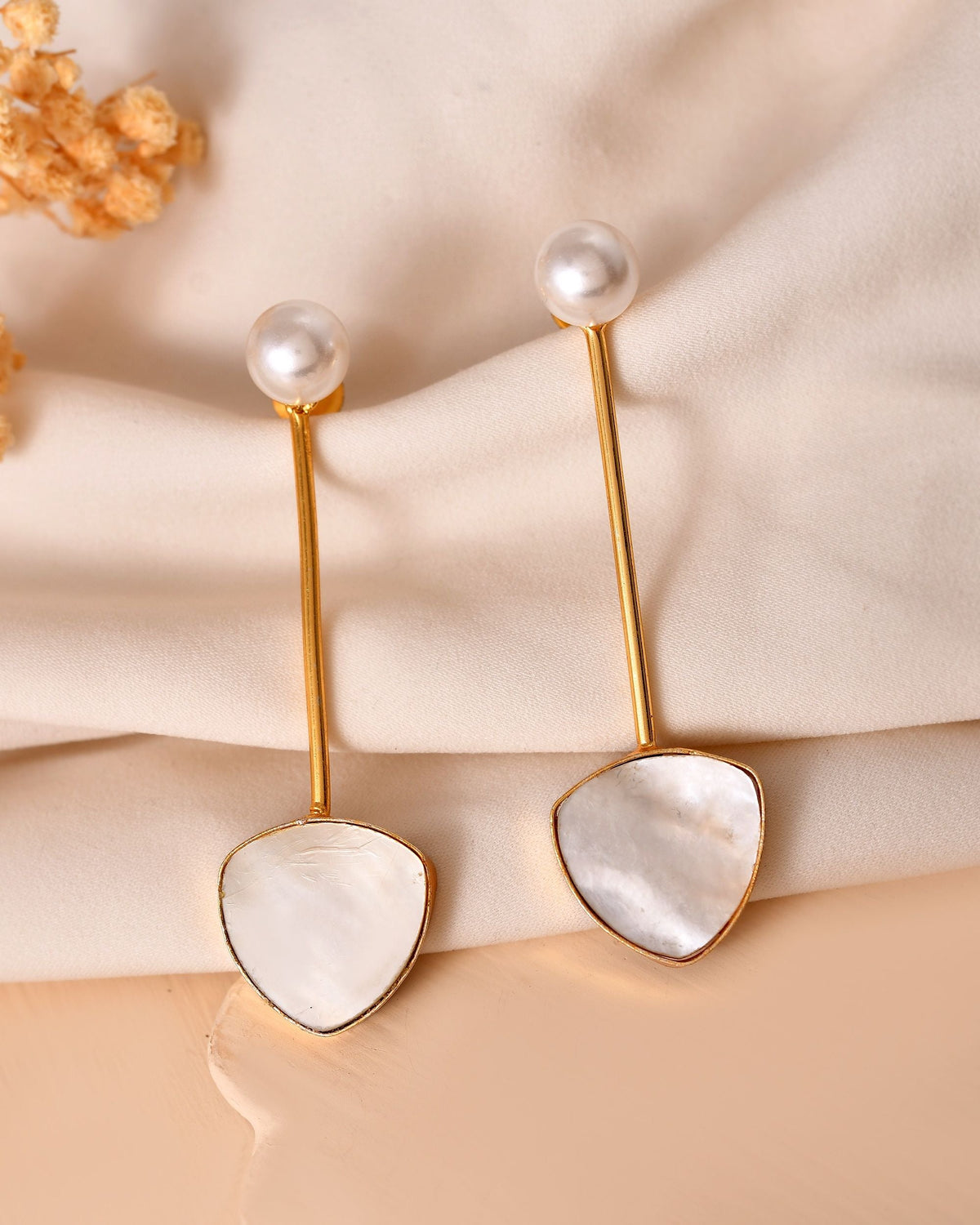 VOJ Gold Plated Stone With Pearl Long Studs Earrings | Grocsy