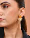 VOJ Gold Plated Yellow Stone And Pearl Dome Shaped Studs Earrings | Grocsy